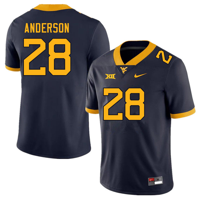 Men #28 Jaylen Anderson West Virginia Mountaineers College Football Jerseys Sale-Navy - Click Image to Close